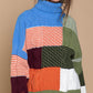 POL Full Size Color Block Turtleneck Dropped Shoulder Sweater -