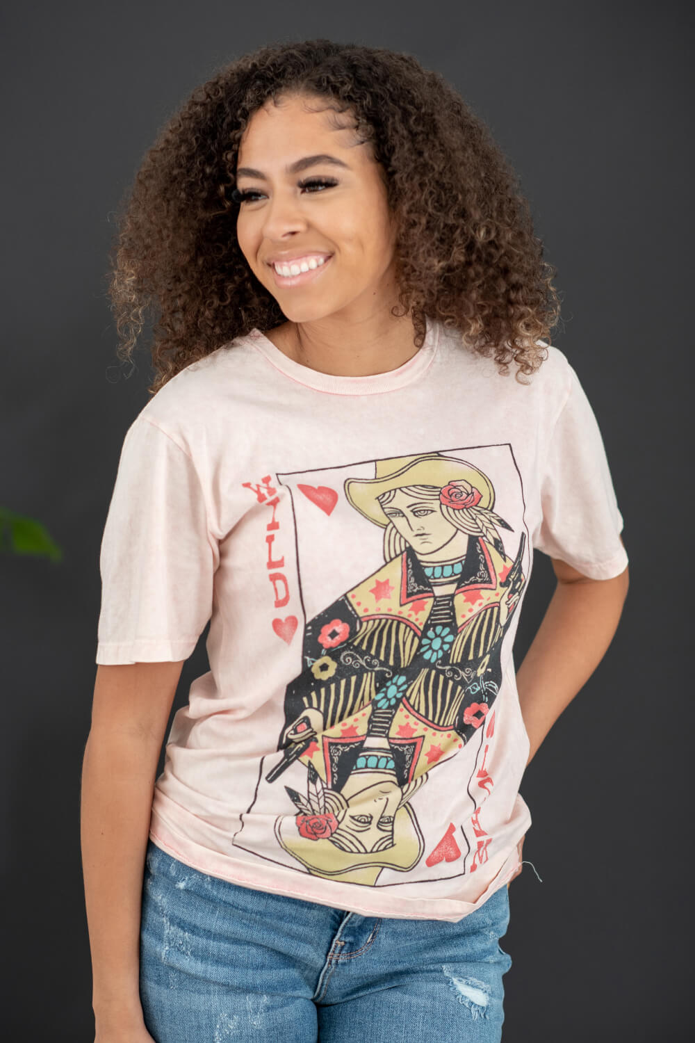 Lotus Fashion Wild West Card Graphic Tee in Pink -