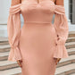 Off-Shoulder Flounce Sleeve Slit Dress -