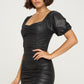 Chocolate USA Ruched Off-Shoulder PU Leather Dress -