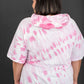 Sew In Love Watching Clouds Tie-Dye Short-Sleeved Hoodie in Neon Pink -