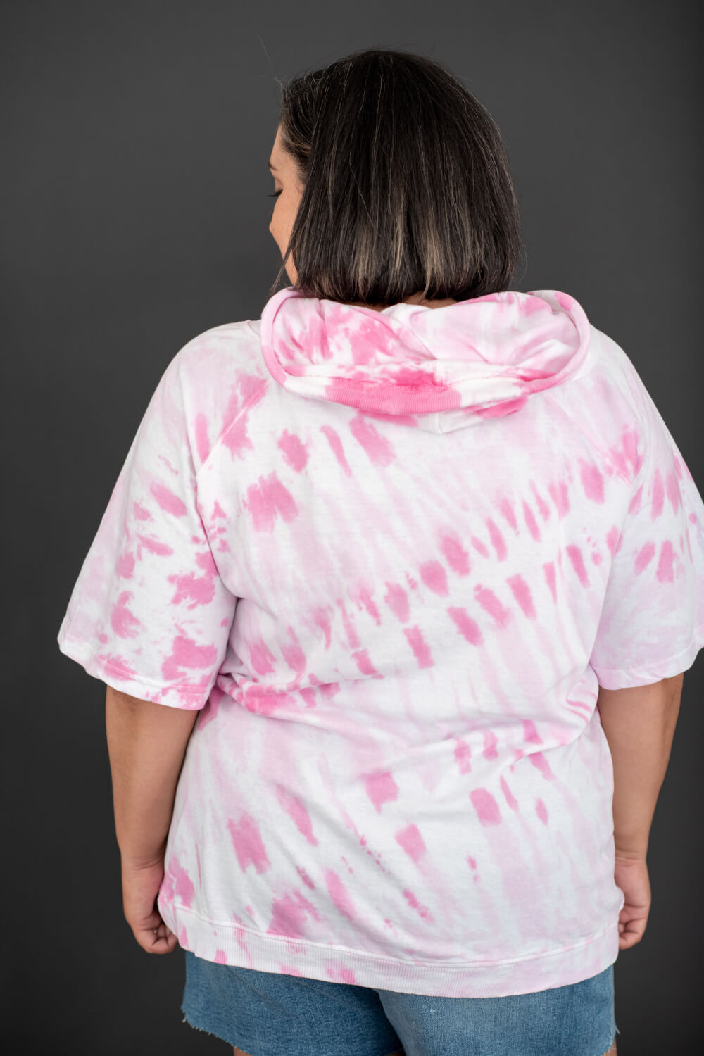 Sew In Love Watching Clouds Tie-Dye Short-Sleeved Hoodie in Neon Pink -