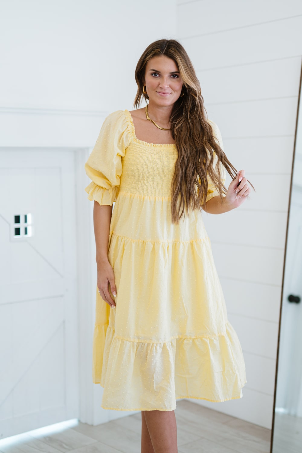 BiBi Simple Magic Smocked Midi Dress - Banana / S