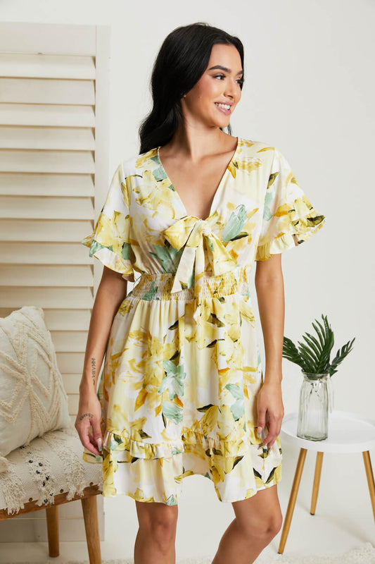 Hailey & Co Tea Party Floral Dress - Yellow / S