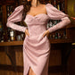 Sweetheart Neck Tulip Hem Puff Sleeve Dress -