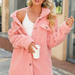 Button Front Curved Hem Longline Teddy Jacket -