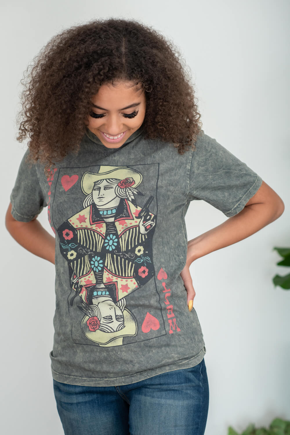 Lotus Fashion Wild West Card Graphic Tee in Stone Grey -