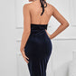 Halter Neck Twist Front Velvet Dress -