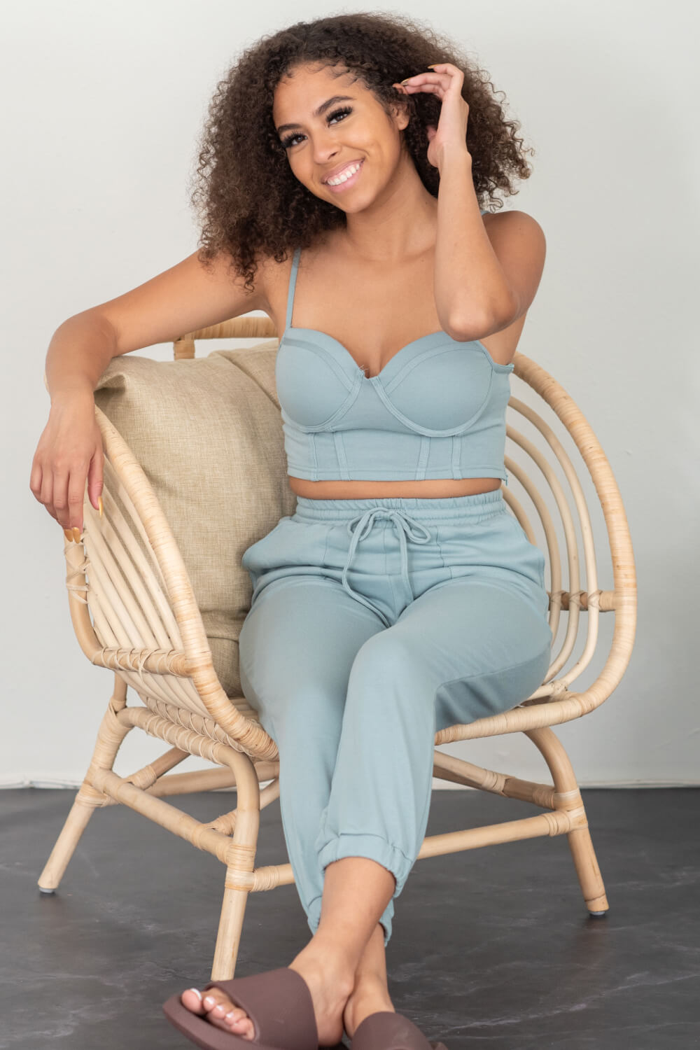 SHOPIRISBASIC Let's Do This Bustier and Joggers Lounge Set in Sage Green -