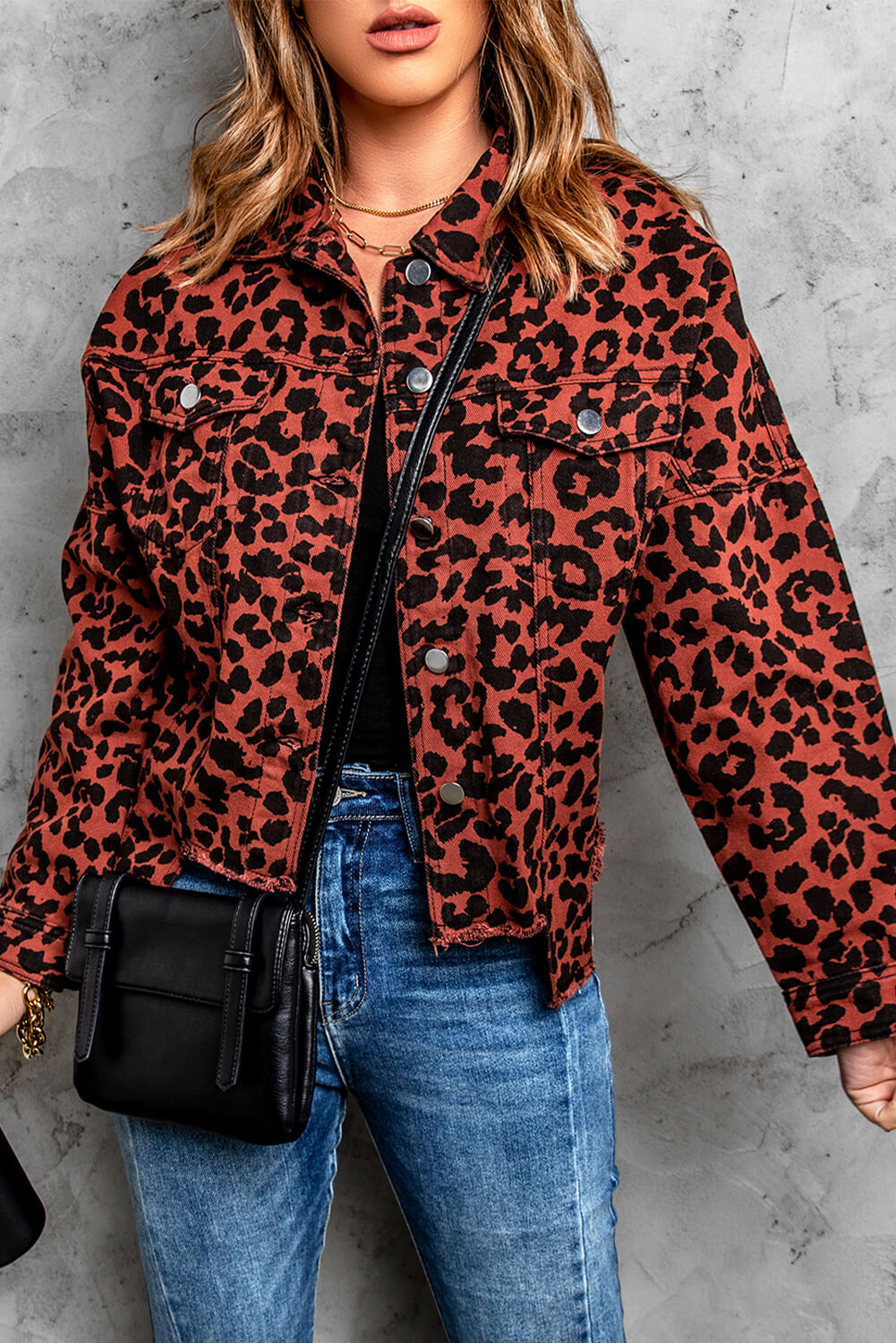 Leopard Print Raw Hem Jacket -