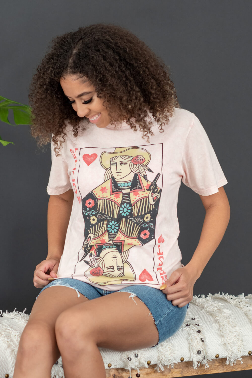 Lotus Fashion Wild West Card Graphic Tee in Pink -