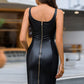 Spliced PU Leather Zip-Back Dress -