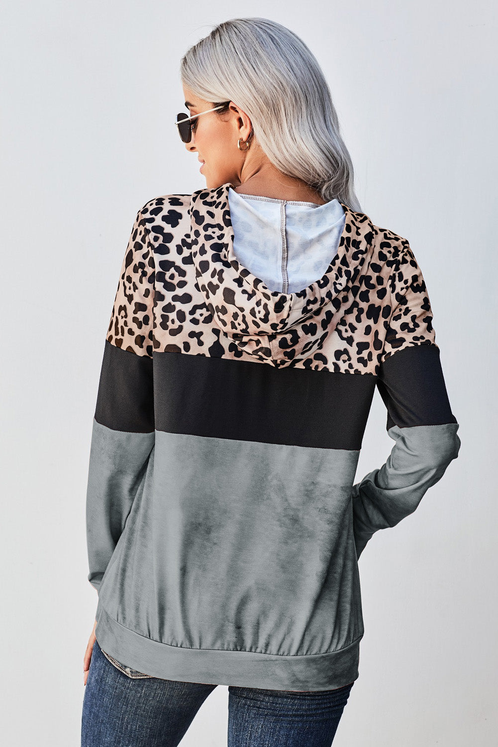 Leopard Color Block Hoodie -