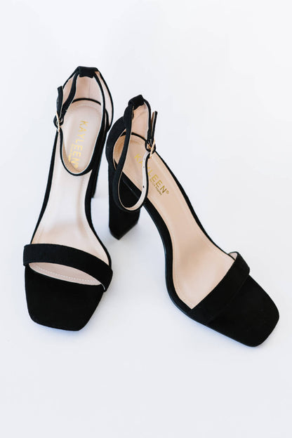 KAYLEEN Standing Tall Square Toe Block Heel Sandals - Black / 6