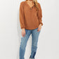Zenana Apple Dumplings Full Size Brushed Waffle Knit Henley in Deep Camel -