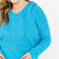POL Game Night Full Size Textured Knit Hoodie in Pool Blue -
