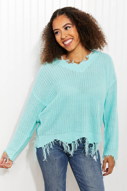 Sew In Love Uptown Girl Distressed Sweater - Mint / S