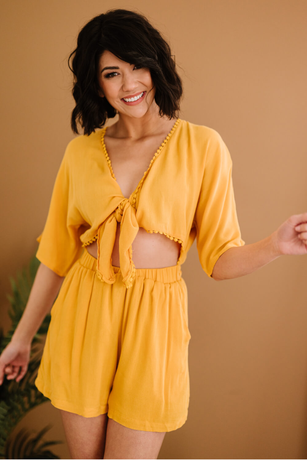 Dress Day Marigold Sunshine Tie-Front Romper -