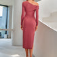 Asymmetrical Neck Slit Midi Dress -