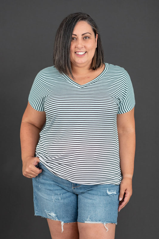 Sew In Love Running Free Striped Tee - Sky Blue / S