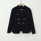 Double-Breasted Lapel Collar Blazer with Pockets - Black / S