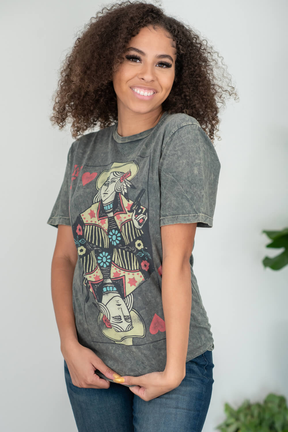 Lotus Fashion Wild West Card Graphic Tee in Stone Grey -