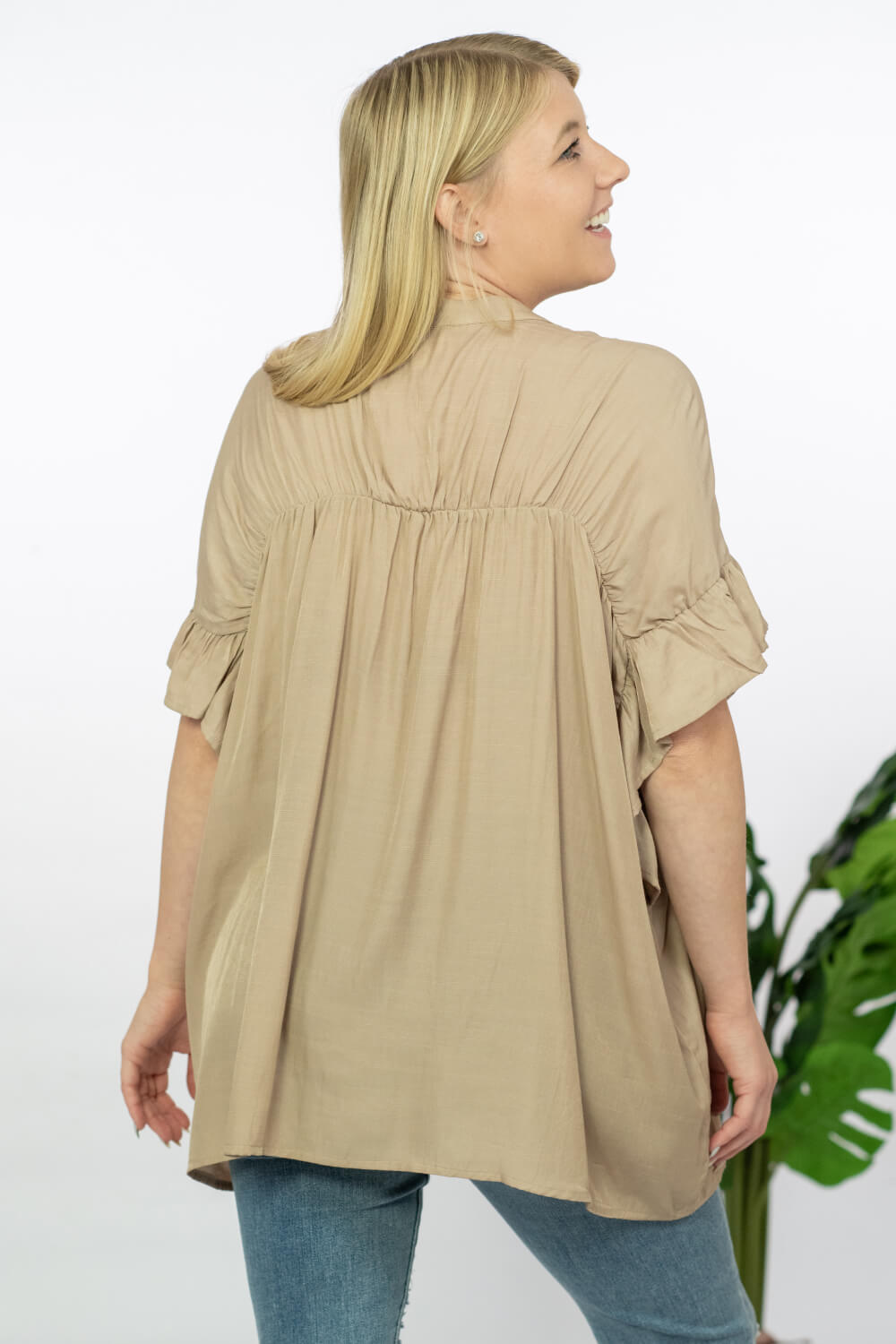 BiBi One Love Shirred Button-Down Shirt -