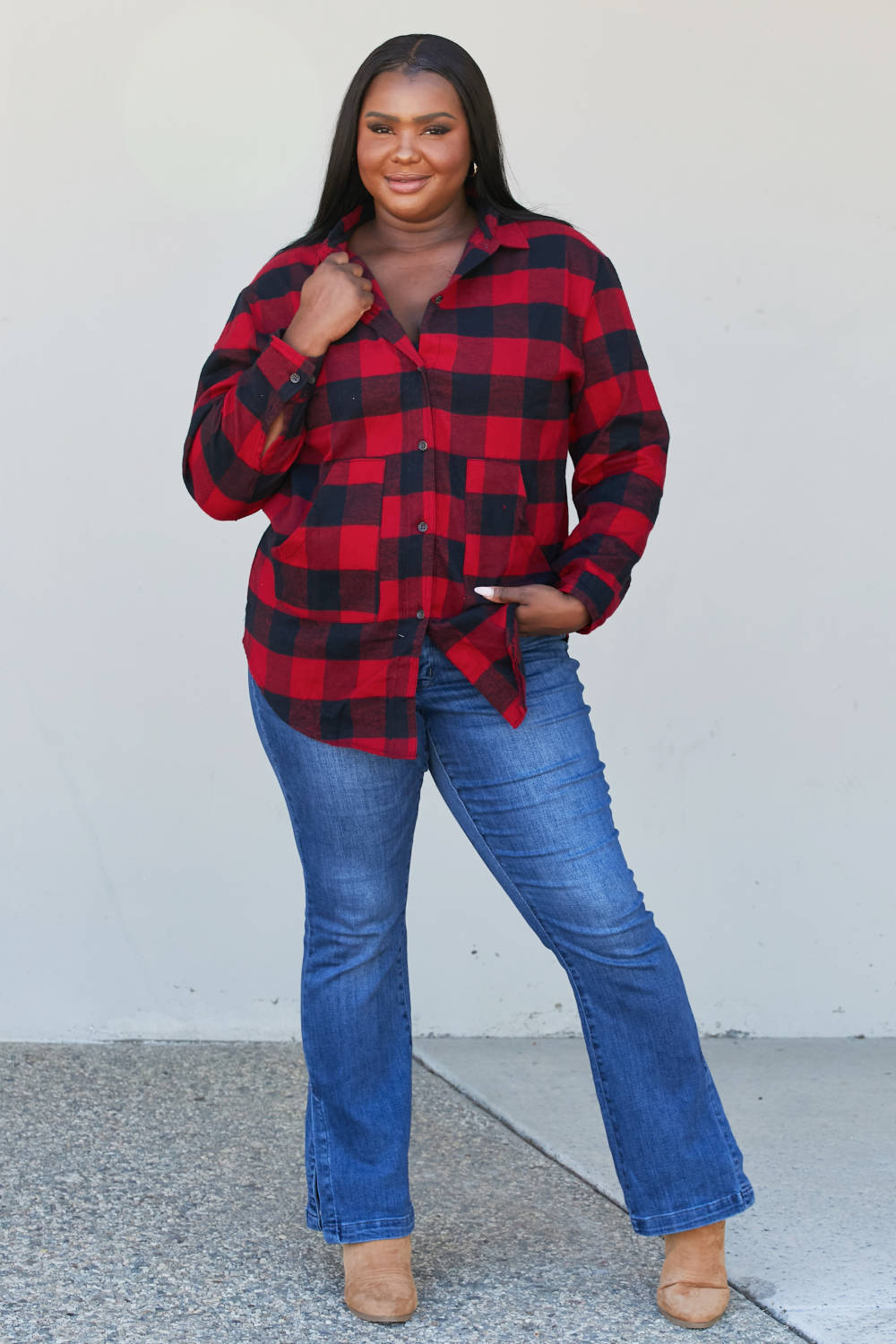 Sew In Love Full Size Plaid Button-Up Shirt -