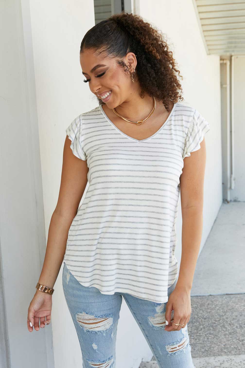 Sew In Love Illuminate the Way Striped Tee in Heather Grey -