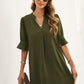 Puff Sleeve Notched Mini Shift Dress -