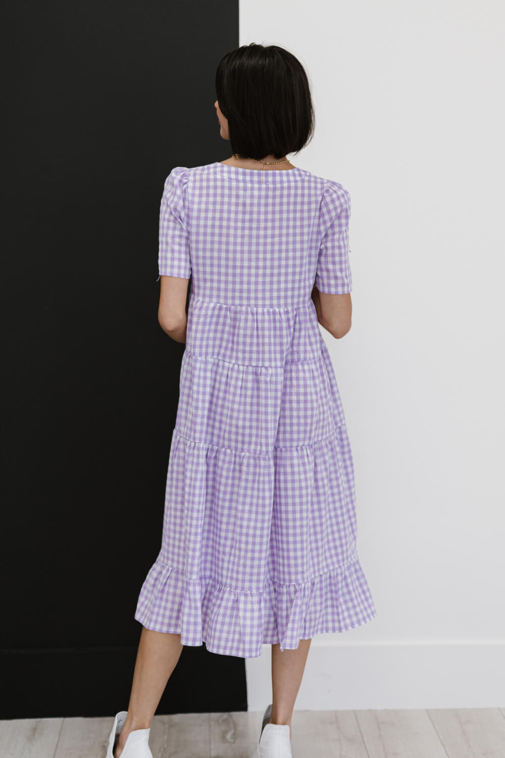 BiBi Slow Dancing Gingham Tiered Midi Dress -