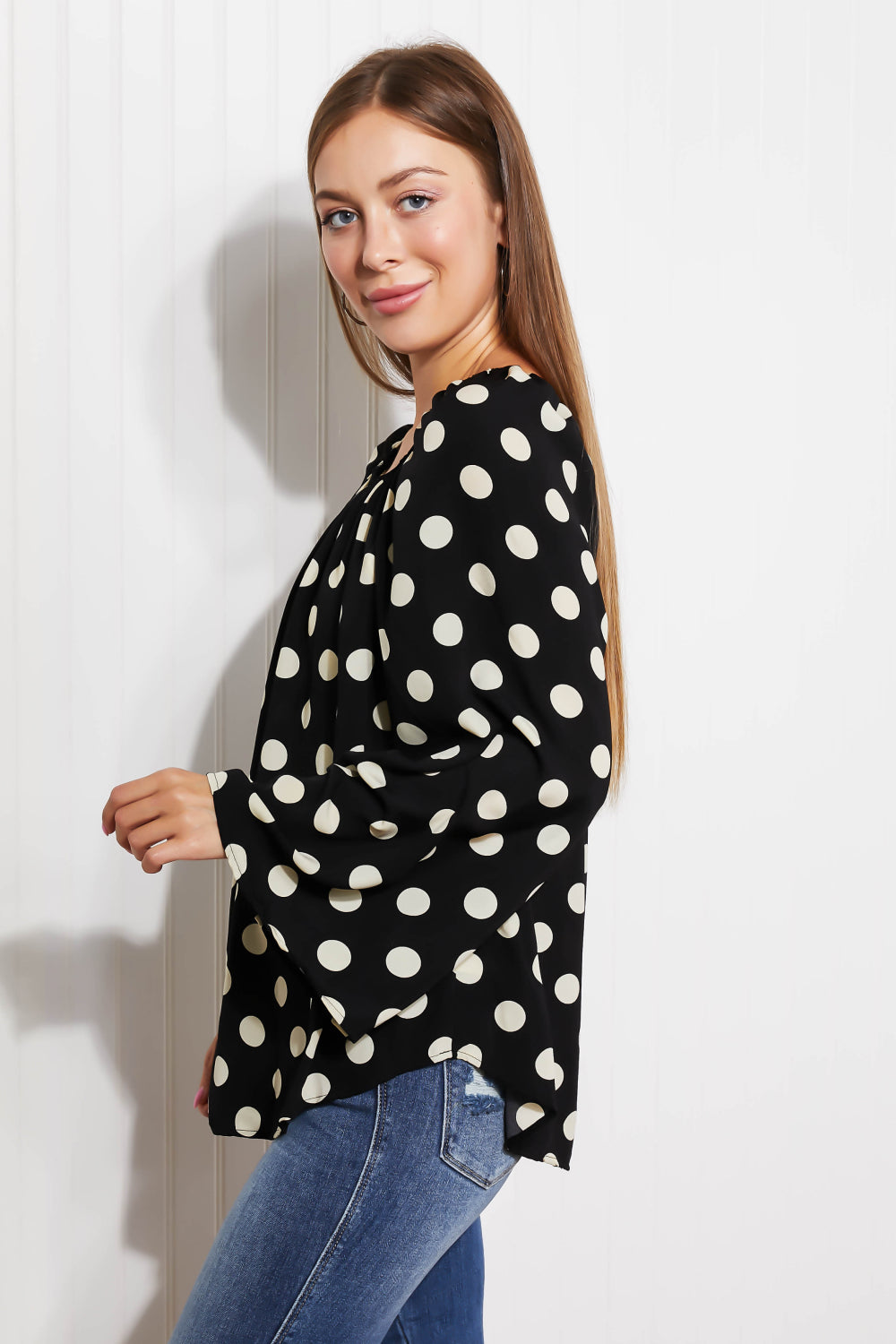 CY Fashion Polka Dot Party Bell Sleeve Blouse -