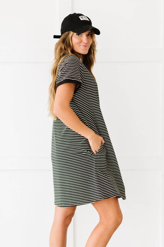 Cotton Bleu Simplicity is Best Full Size Striped T-Shirt Dress in Black -