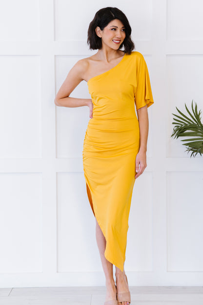 Dress Day High Society Ruched One-Shoulder Dress - Mustard / S