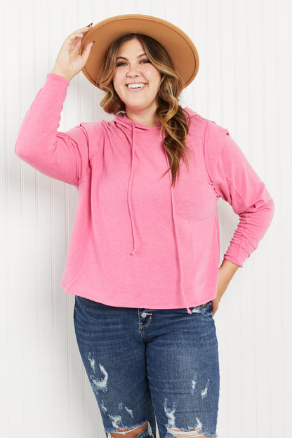 Andree by Unit Live Simply Full Size Shoulder Detail Knit Hoodie - Hot Pink / S