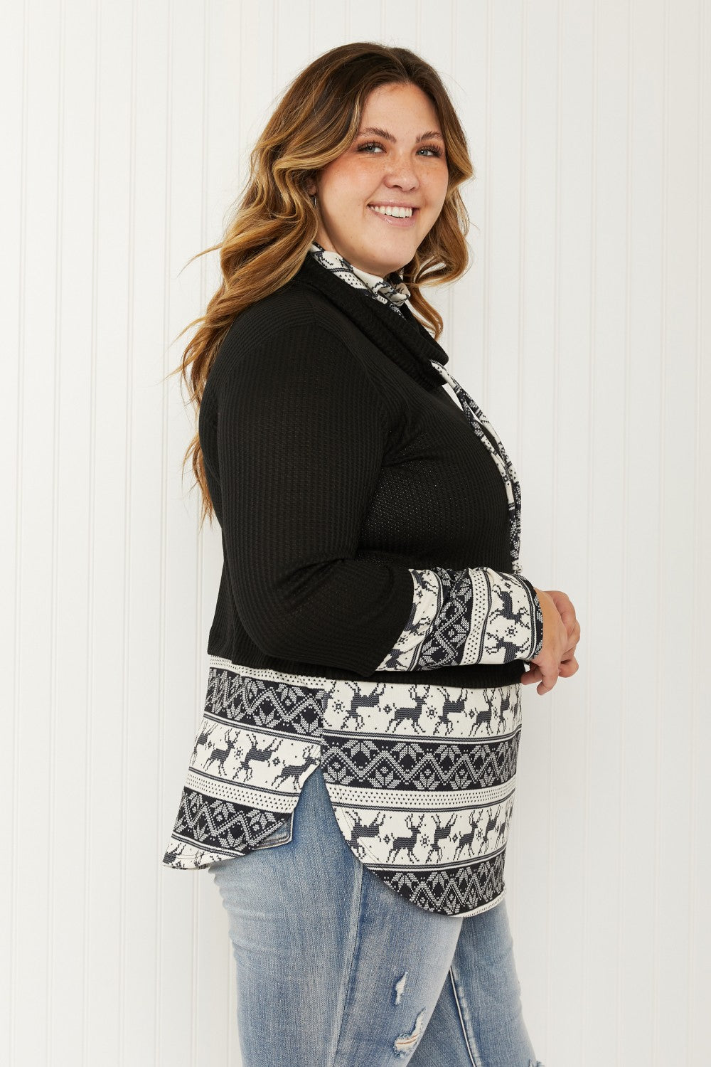 Heimish Sleigh Ride Full Size Waffle Knit Christmas Top -