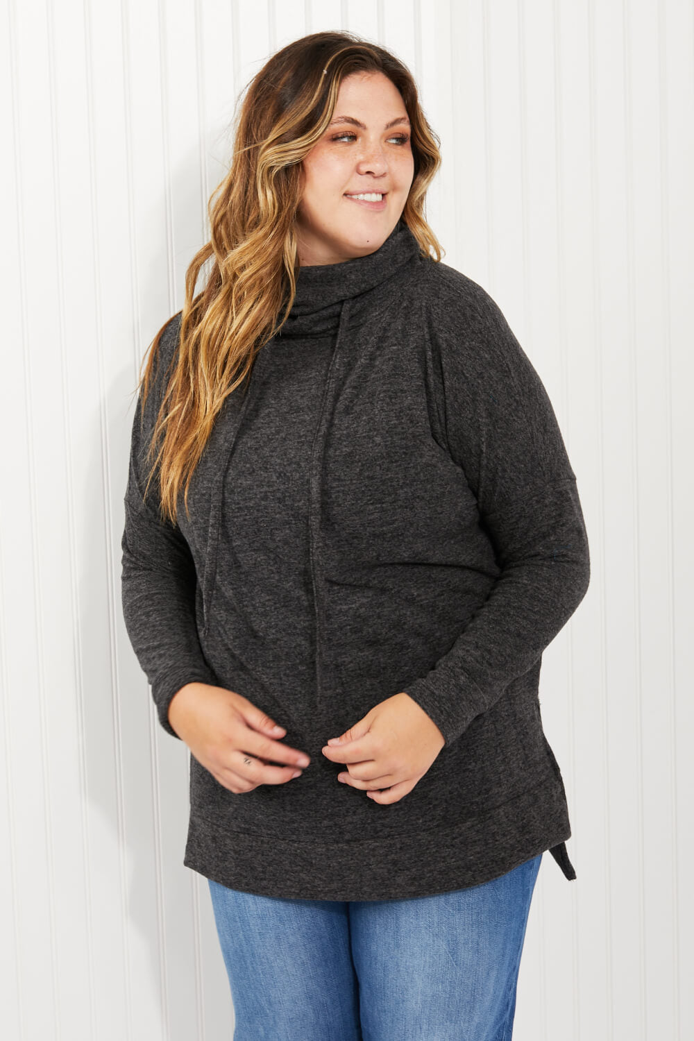 Zenana Full Size Brushed Funnel Neck Sweater -