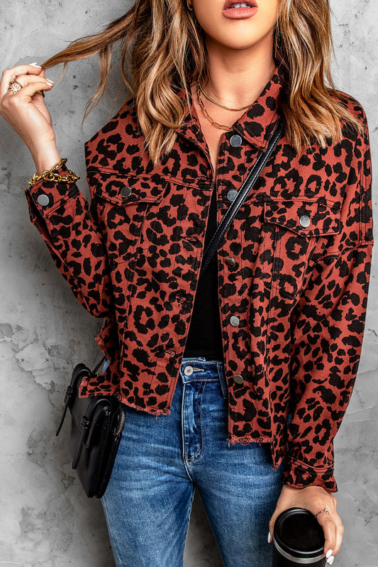 Leopard Print Raw Hem Jacket - Leopard / S