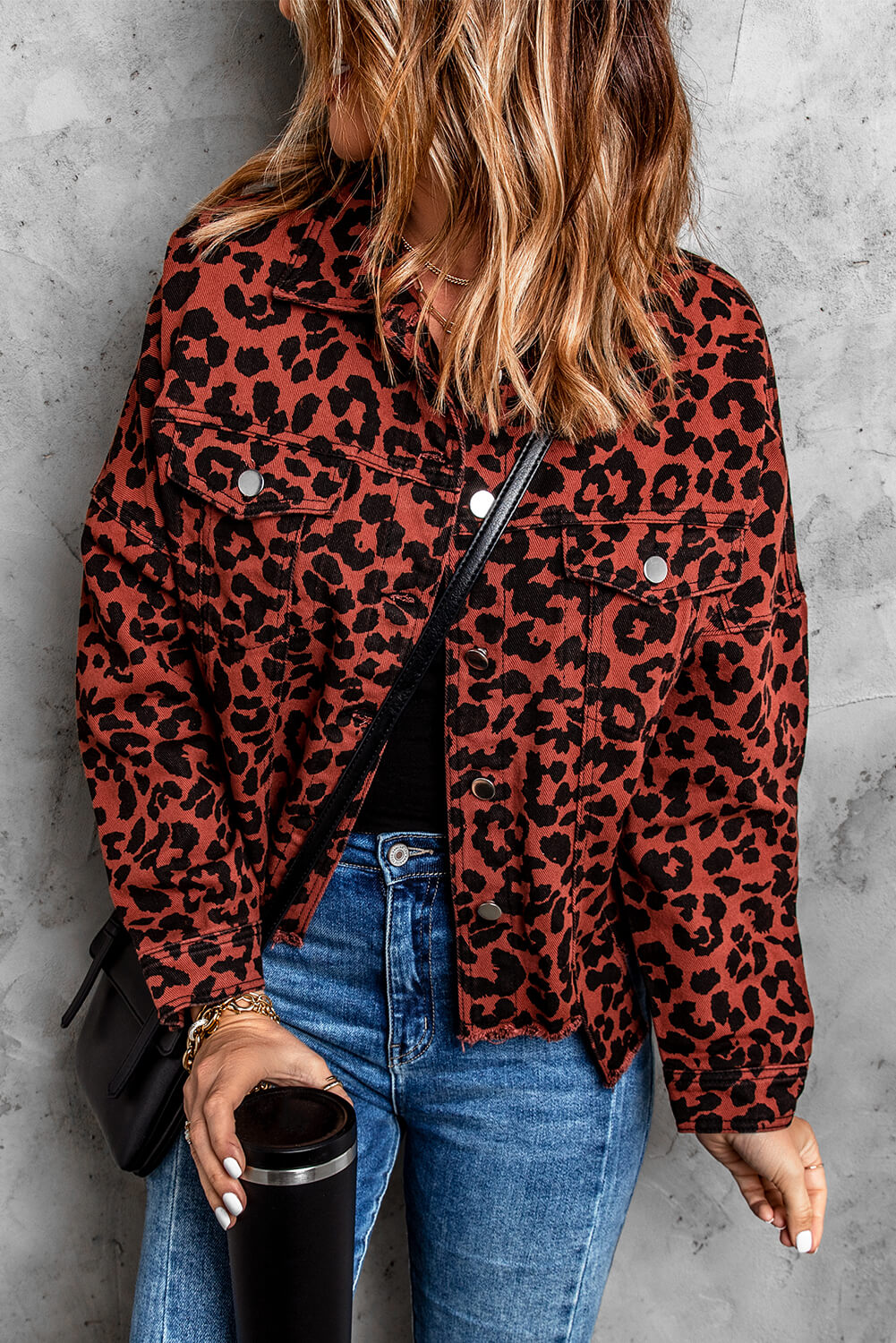 Leopard Print Raw Hem Jacket -