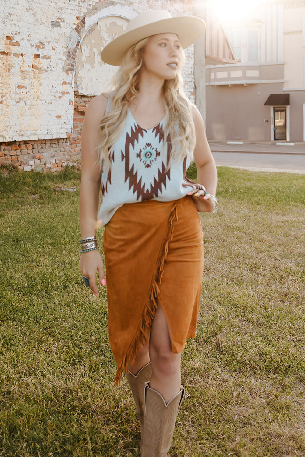 Fringe Trim Wrap Skirt -