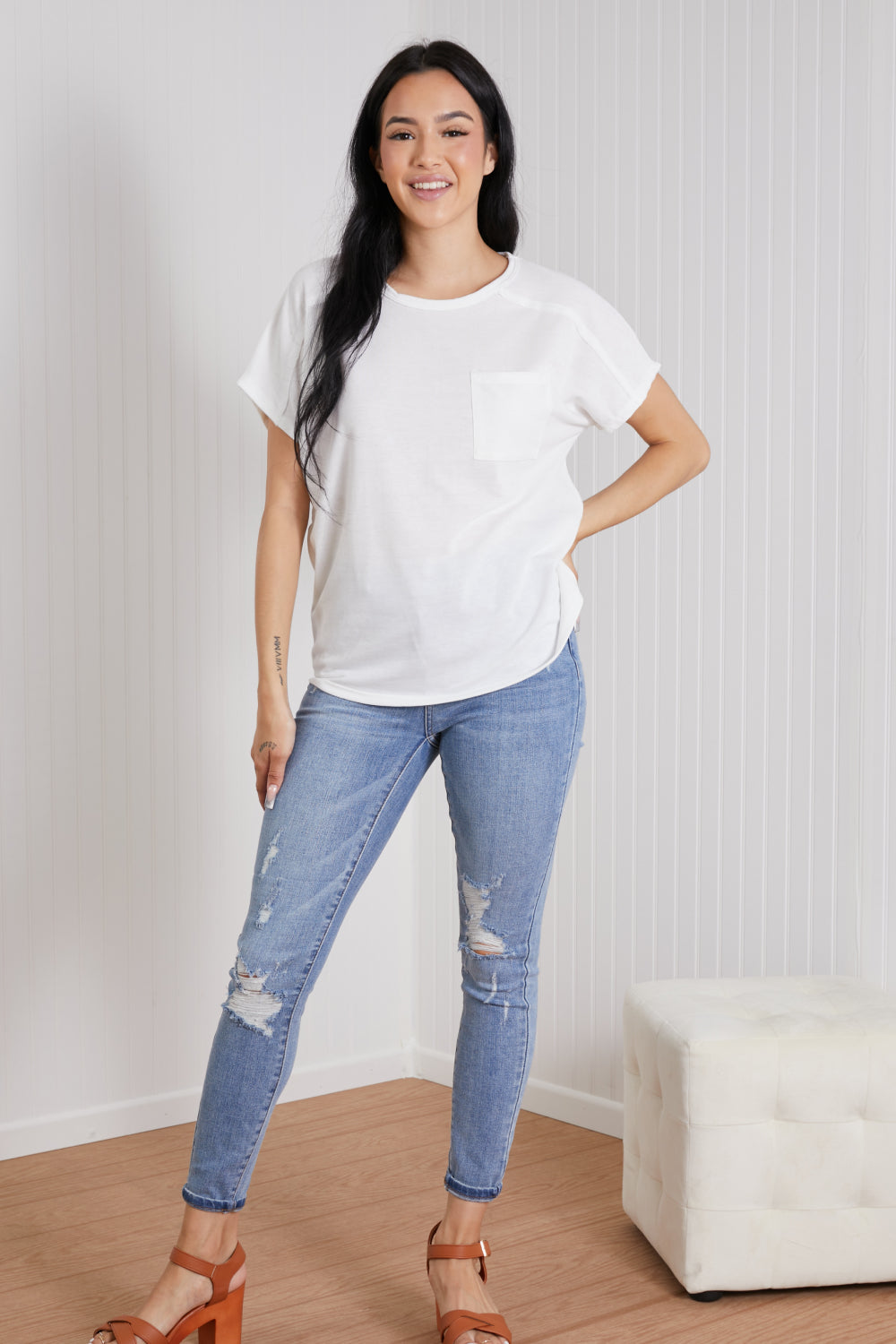 Sew In Love Stay and Chat Love Pocket Tee in Ivory -