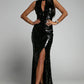 Sequin Cutout Split Sleeveless Dress -