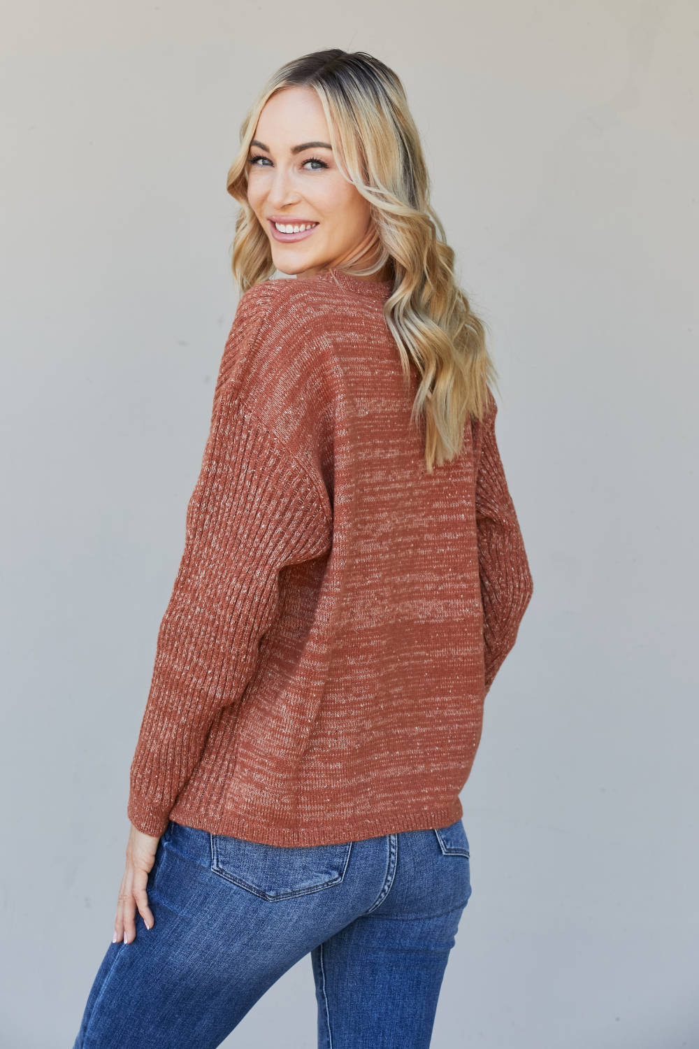 Sew In Love Full Size Mixed Knit Dropped Shoulder Sweater -