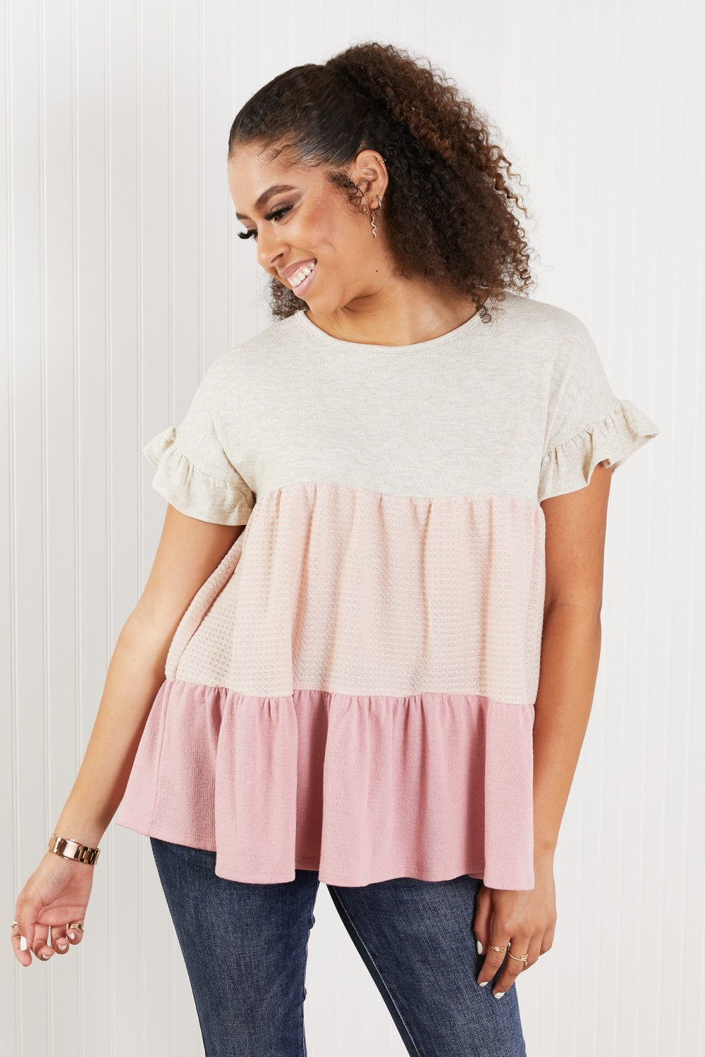 Hailey & Co Weekend Special Color Block Tiered Babydoll Top -