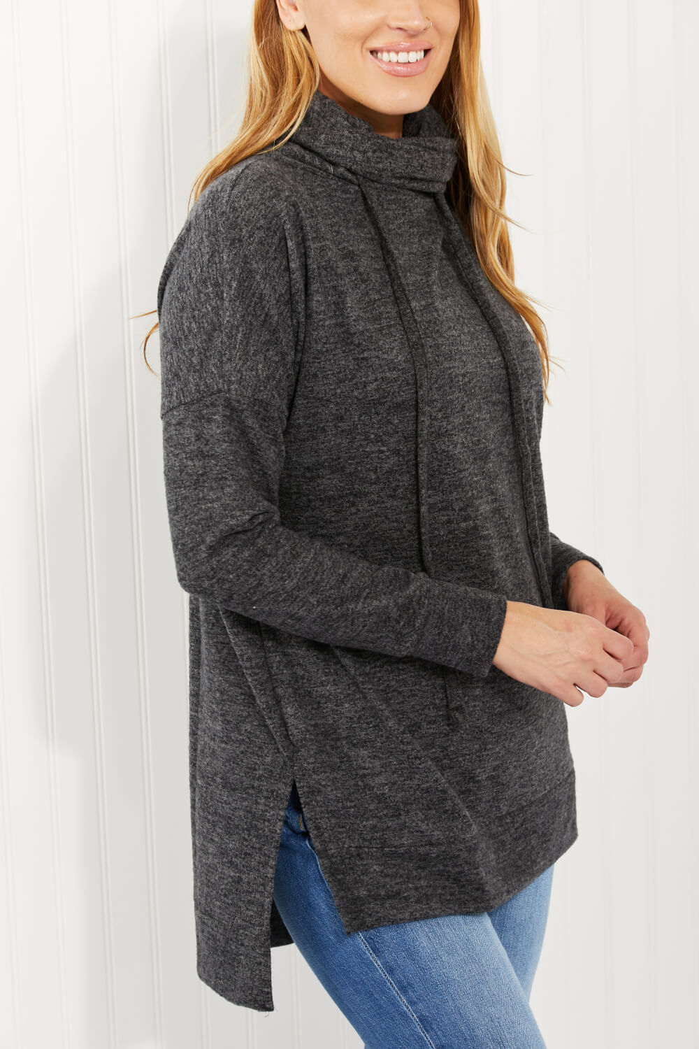 Zenana Full Size Brushed Funnel Neck Sweater -