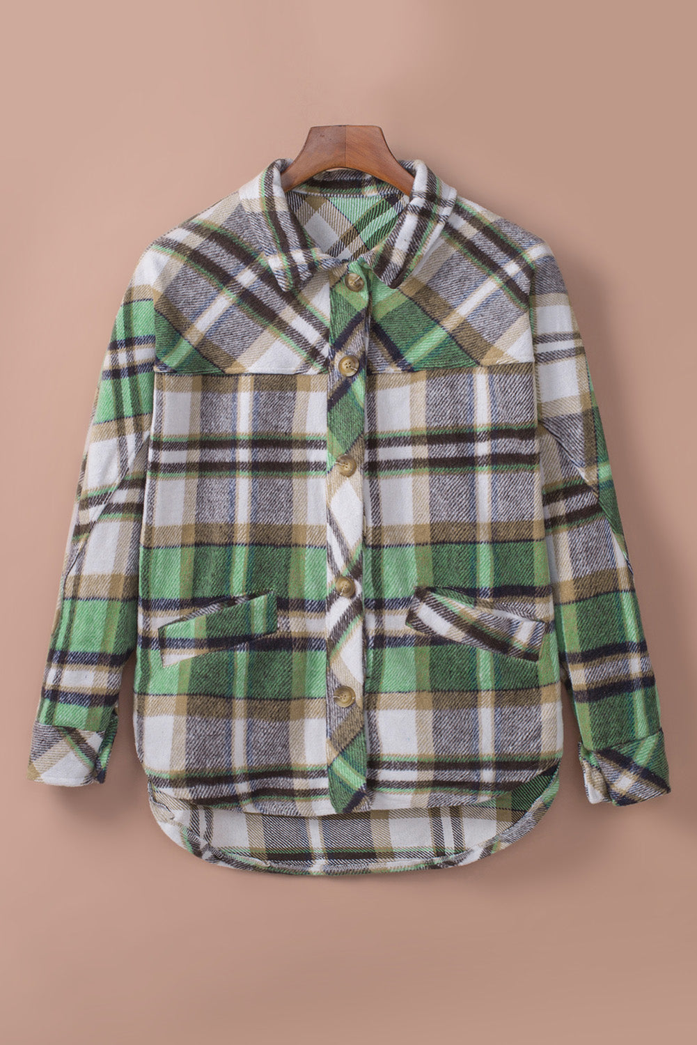 Plaid High-Low Shirt Jacket -