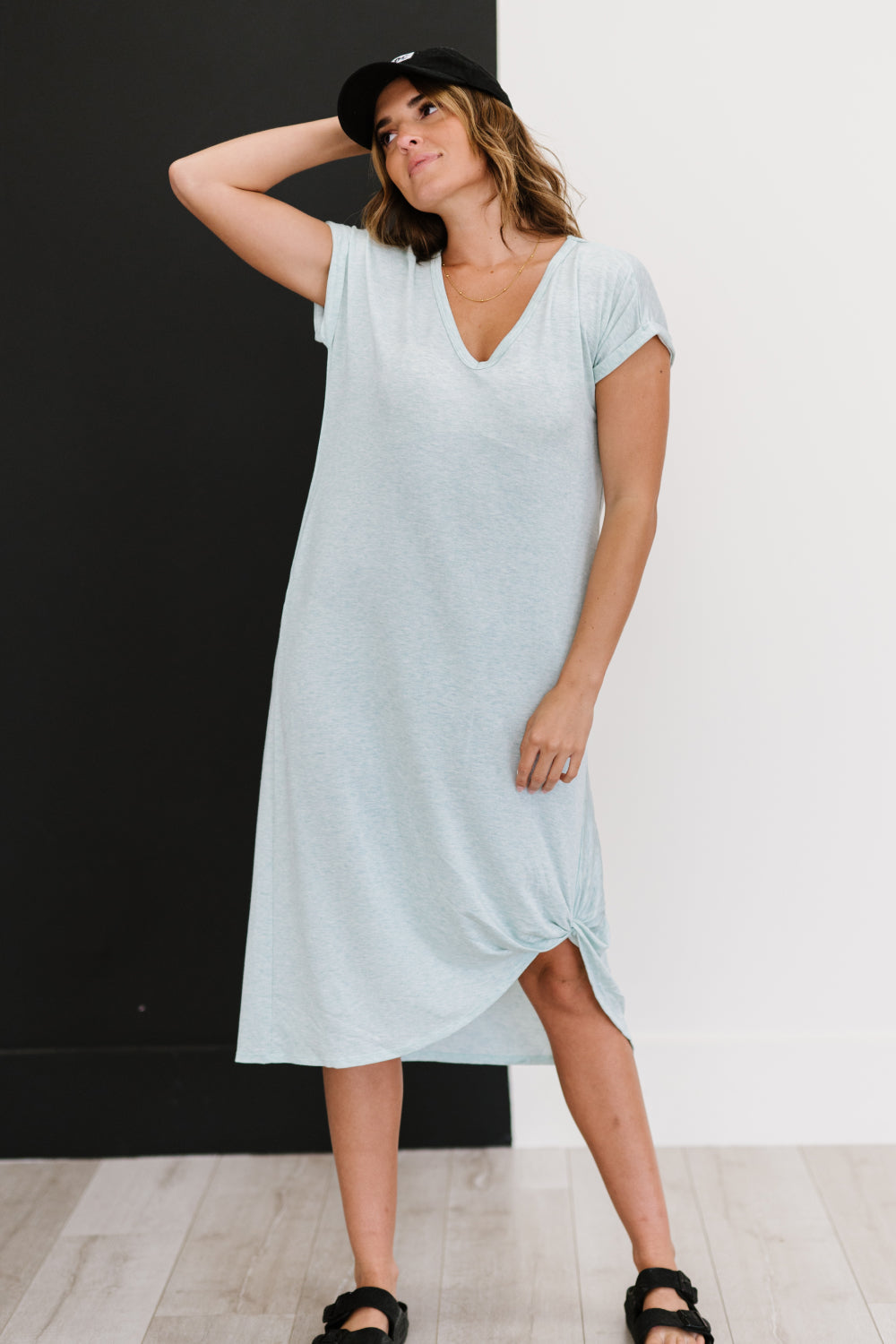 P & Rose Plot Twist T-Shirt Dress with Pockets in Mint -