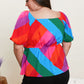 Skies Are Blue Colorful Day Color Block Peplum Top -