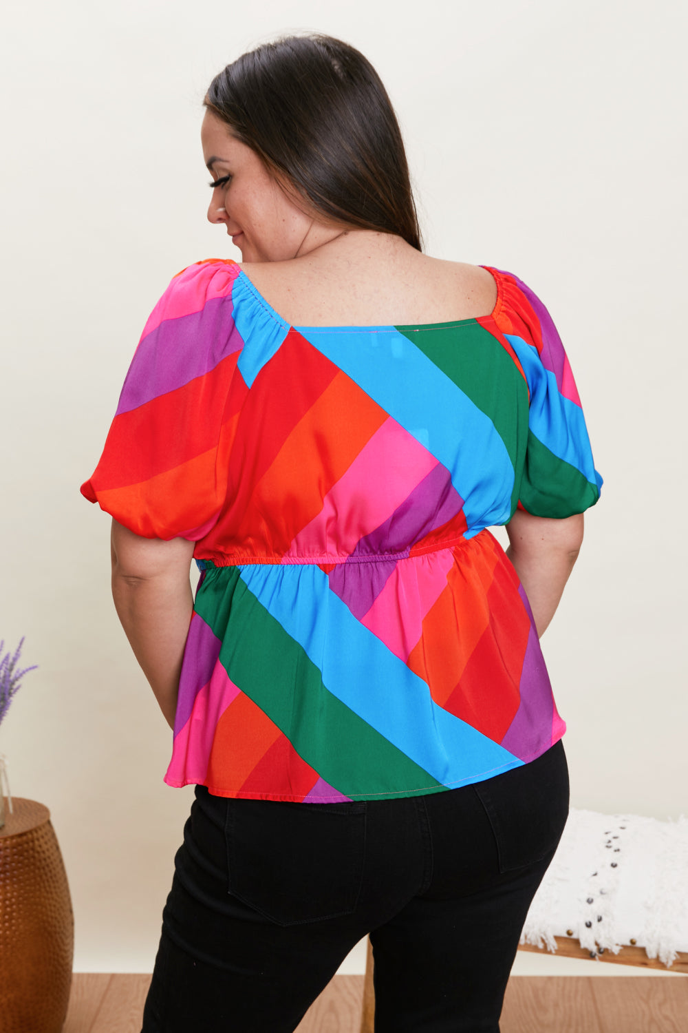 Skies Are Blue Colorful Day Color Block Peplum Top -