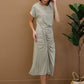 Doe & Rae Romance Language Ruched Midi Dress -